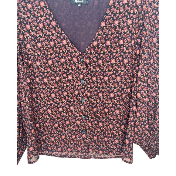 Madewell Orchard Floral Georgette Smocked-Cuff Button-Up Blouse Button-Front 12 - Picture 7 of 13